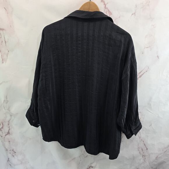 & Other Stories T Shirt Womens Small 4 Black Button Linen Striped Oversized Boxy - Picture 5 of 12